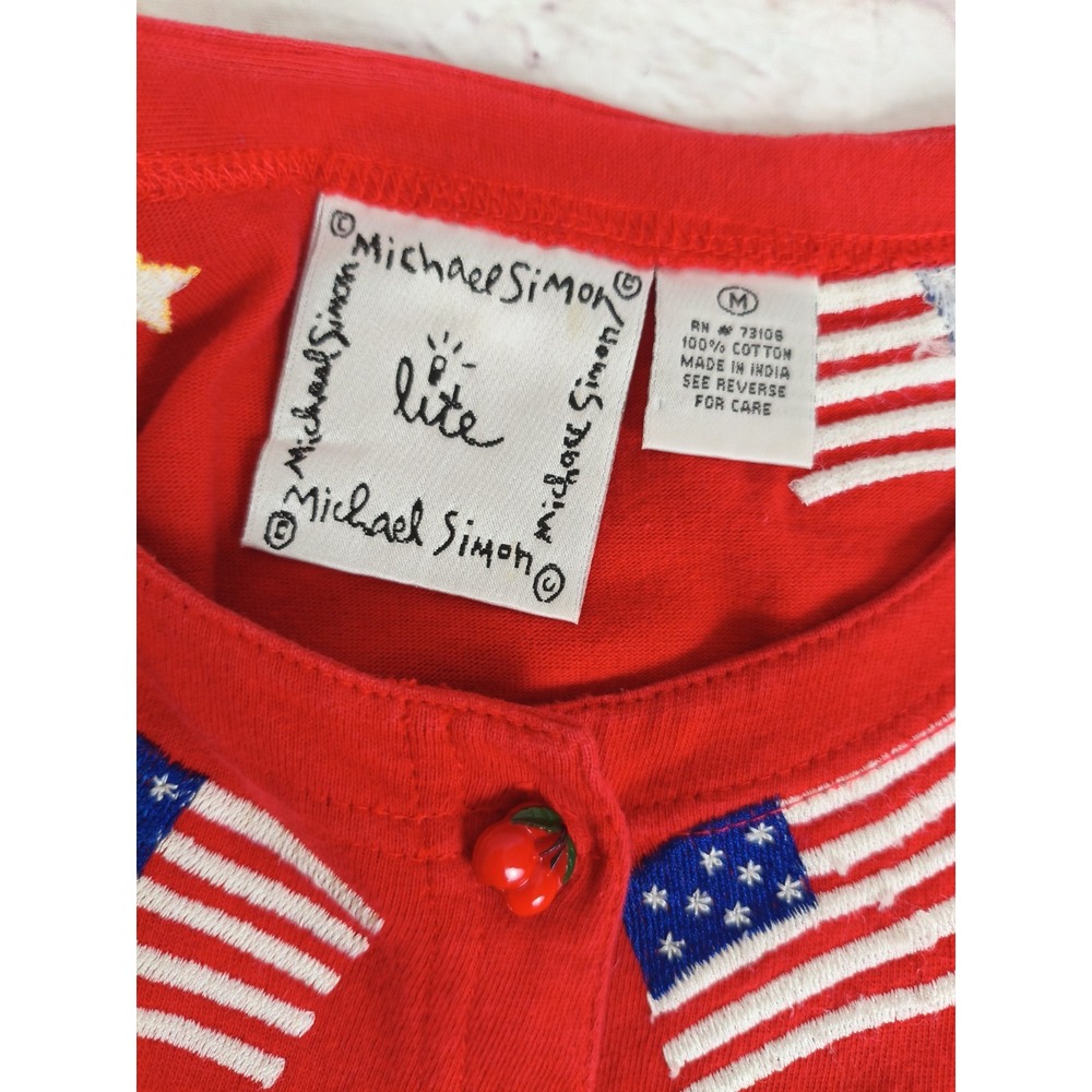 VTG Michael Simon SZ M Patriotic Cardigan USA Flag Bathing Suit Novelty Sweater - Picture 3 of 9